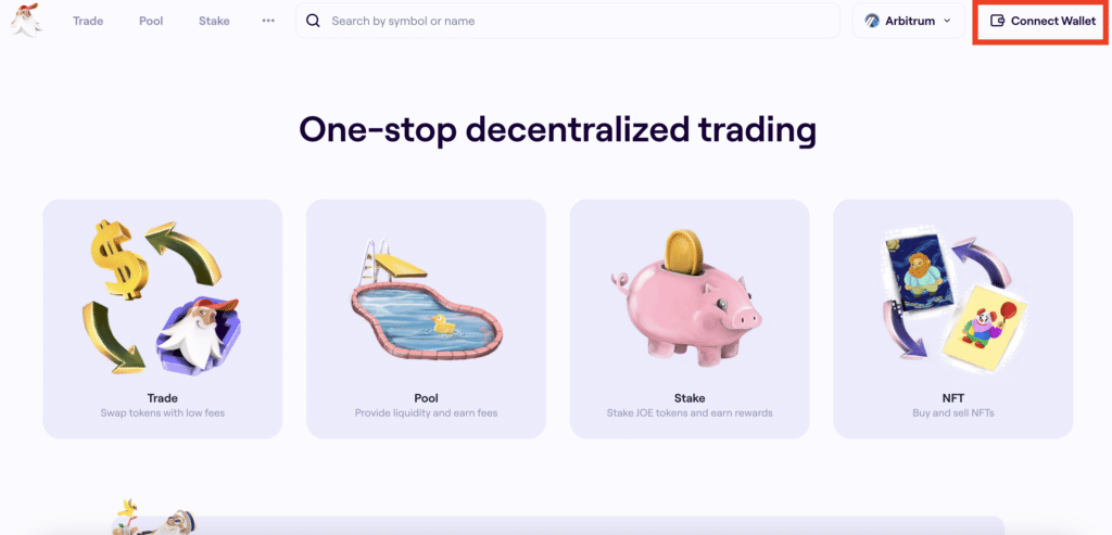 connect wallet on traderjoe to start the process for adding usdt
