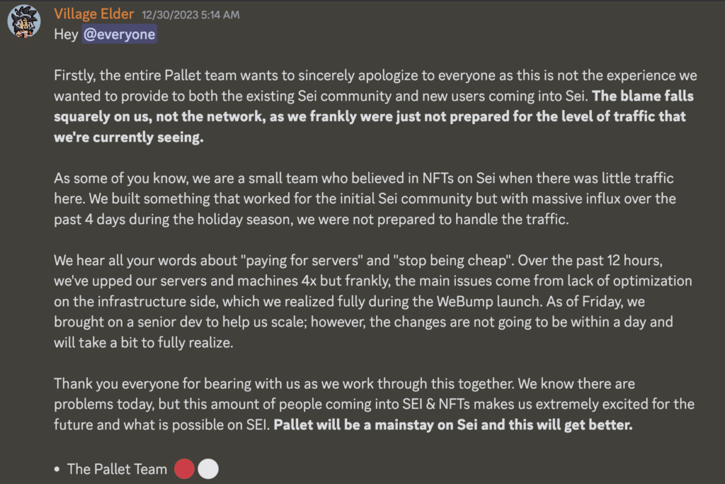 message from pallet nft team on sei